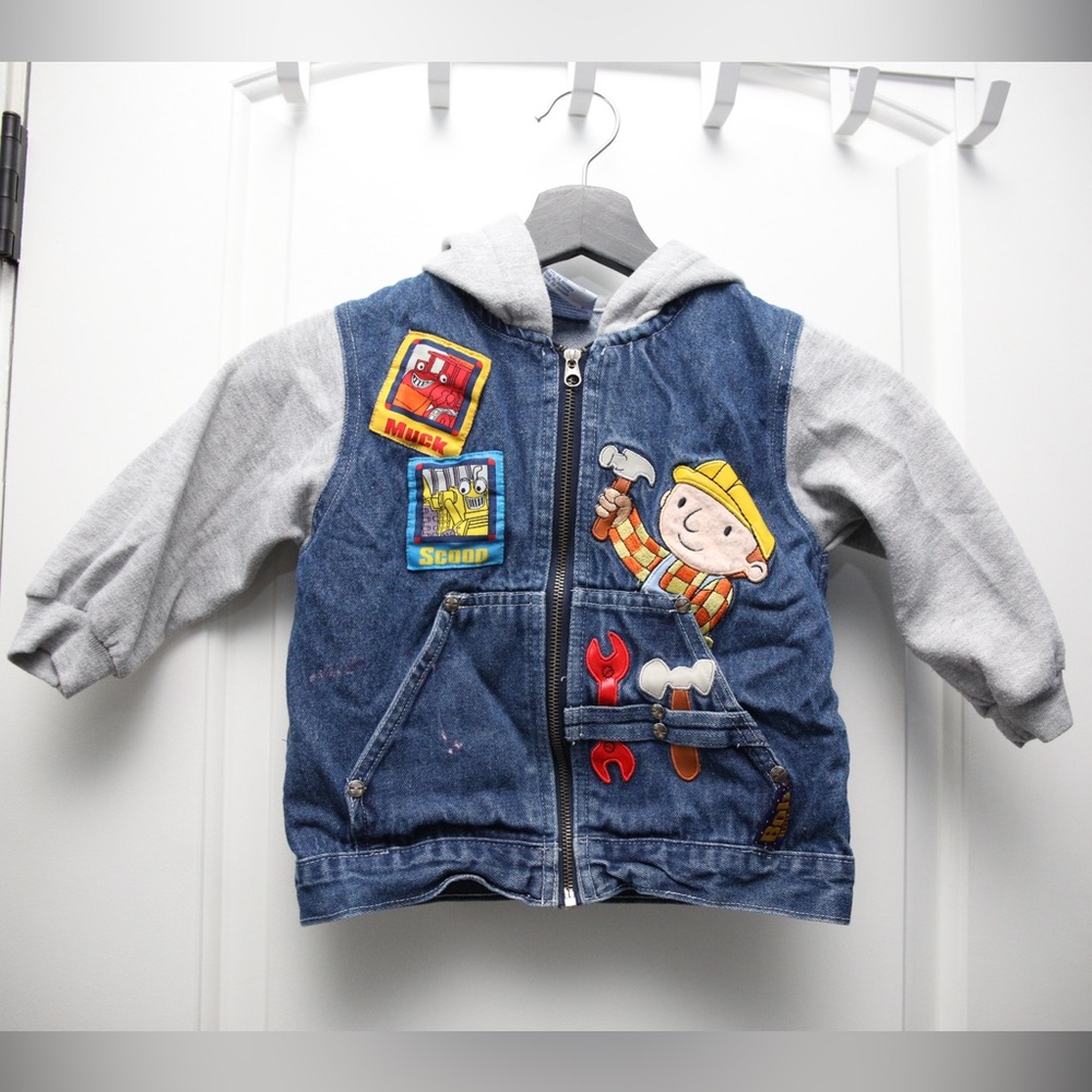 Vintage Bob the Builder Kids Denim and Gray Hooded Jacket